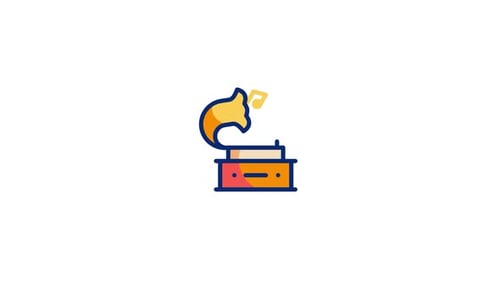 Animated Flat Design Gramophone Music Icon