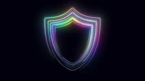 Colorful Glowing Neon Shield Digital Protection Animation Loop