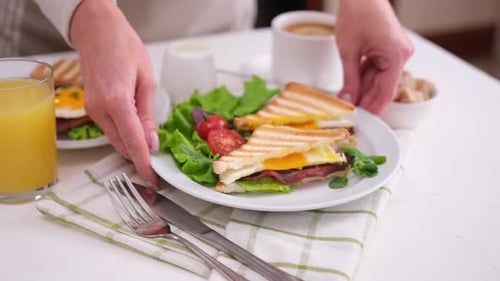 Nutritious Breakfast Meal with Sandwich, Orange Juice, Coffee