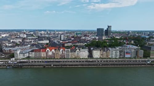 Aerial view of Düsseldorf city on the banks of the Rhine River