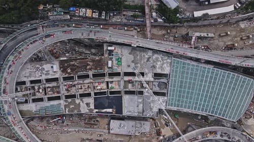 Descripción general de arriba hacia abajo de la construcción del túnel de estaño Tseung Kwan O - Lam en 200 m, 2022