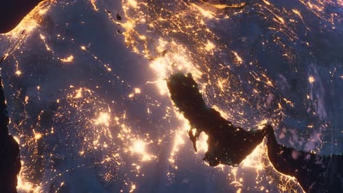 Planet Earth At Night. Near East, Arabian Peninsula. View From Space Orbit. Night Globe