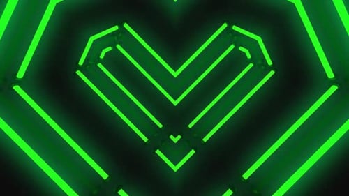 Vibrant green neon heart pulses with energy in abstract motion