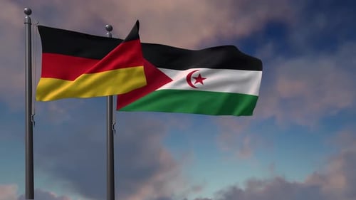 Realistic Flags of Germany and Western Sahara Waving