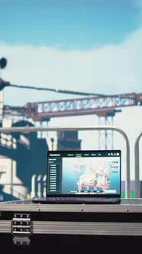 Vertikaler Videolaptop auf Offshore-Plattform mit Software zur Identifizierung von Systemfehlern
