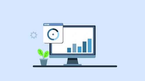 Flat Design Animated Business Data Analysis with Computer and Charts