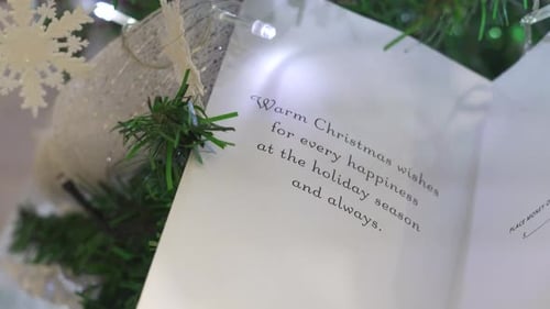 Christmas Card near a Decorated Christmas Tree