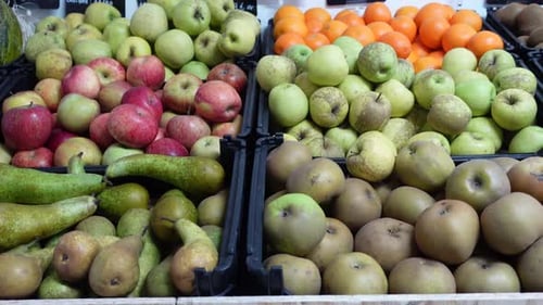 Verschiedene Obstsorten zum Verkauf auf einem Markt