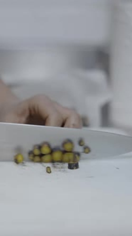 Close Side View of Chef Slicing Vegetables on Kitchen Counter No Face