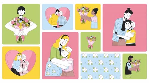 Diseño de cuadrícula bento animado para el día de la madre y el padre