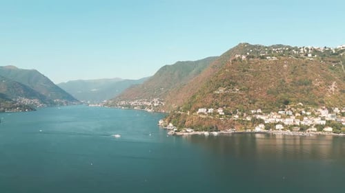 Panorama of Lake Como in Italy Aerial View of the Old Town with the Church in the Central Square