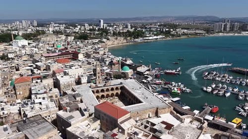 Aerial video over the old city of Acre in northern Israel