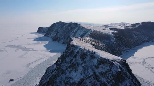 Winter Landscape with Frozen Lake Snowcapped Mountains Untouched Wilderness Serene Environment