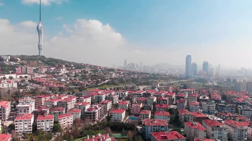 Istanbul Camlica Tower and apartment buildings aerial view