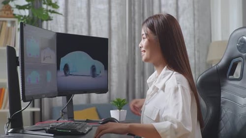 Woman Designs Car in CAD Software at Home