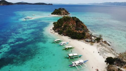 Aerial view of tropical beach on the Bulog Dos Island, Philippines. Beautiful tropical island with s