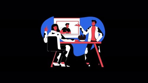 Animated Flat Design People Collaborating in Office