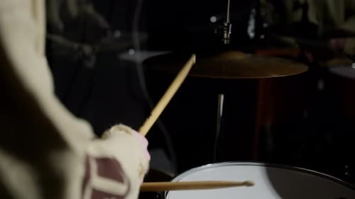 Close Up of Drummer Playing the Cymbals