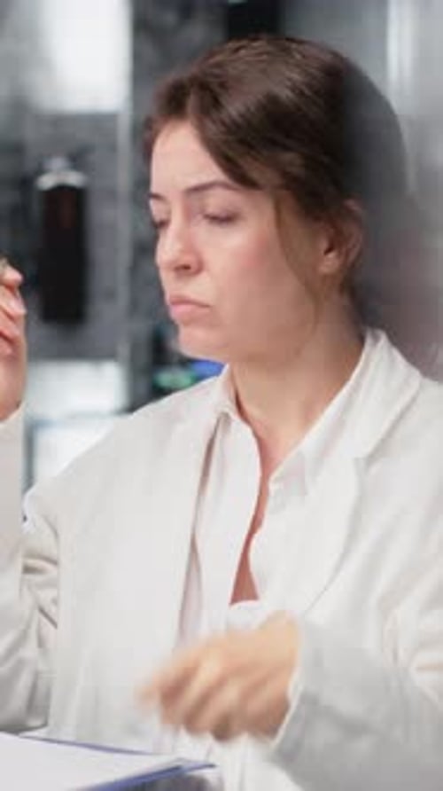 Thoughtful Scientist in Lab Coat Working in Laboratory