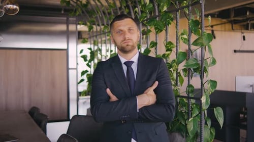 Portrait of Male Businessman Working in a Modern Office Portrait of a Male Boss in a Formal Suit