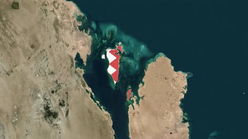 Satellite Map Zoom to Bahrain Flag Reveal