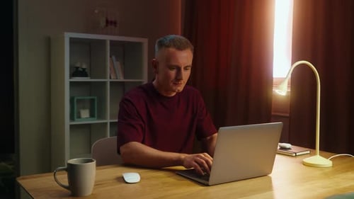 Man Take Break Finished Work Went Rest Freelance Guy End Task Close Laptop Home