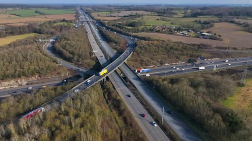Aerial View of a Busy Highway and Freeway Interchange