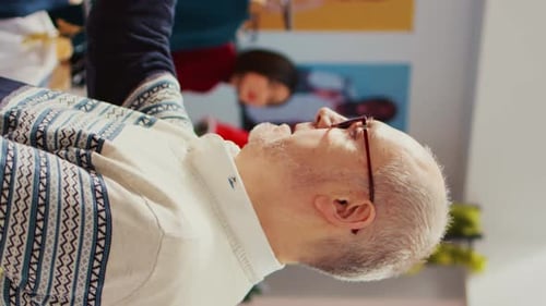 Vertical Video Old Customer in Xmas Ornate Shop