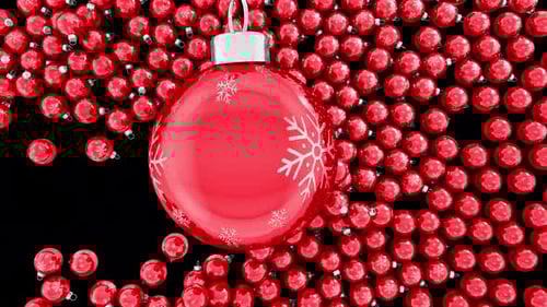 Festive Red Christmas Baubles Reveal Transition with Snowflakes