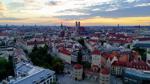 Aerial View of Munich City Center at Sunset Munich Germany