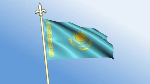 Waving Kazakhstan Flag Animation with Realistic Fabric Motion