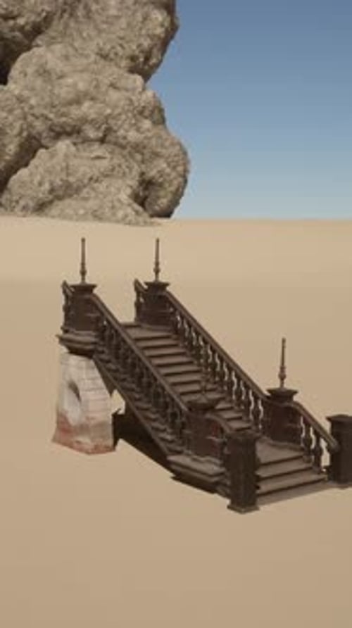 A Set of Stairs Leading to a Rock Formation