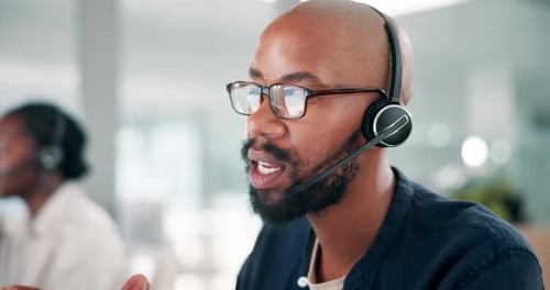 Call center, businessman and consulting with communication and telemarketing for customer service