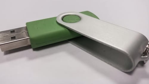 Green USB Flash Drive Close Up