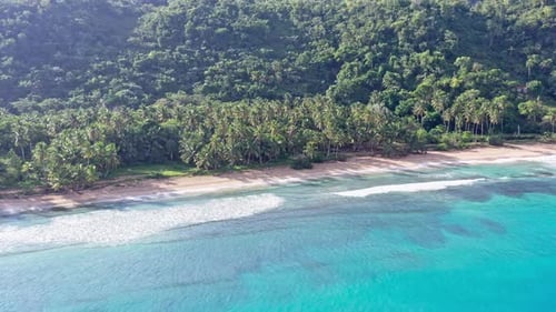 Pristine tropical coast line of Dominican Republic Playa Coson, turquoise water, aerial