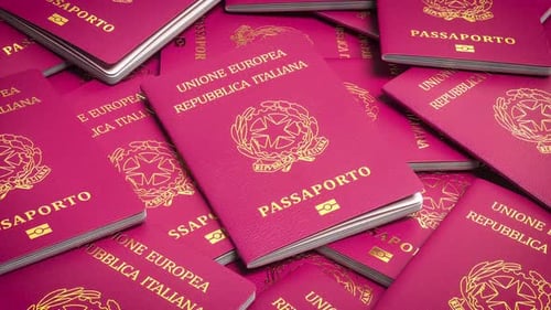 A Lot of Italy Passports Italy Immigration Citizenship Travel and Tourism Concept 3d Animation
