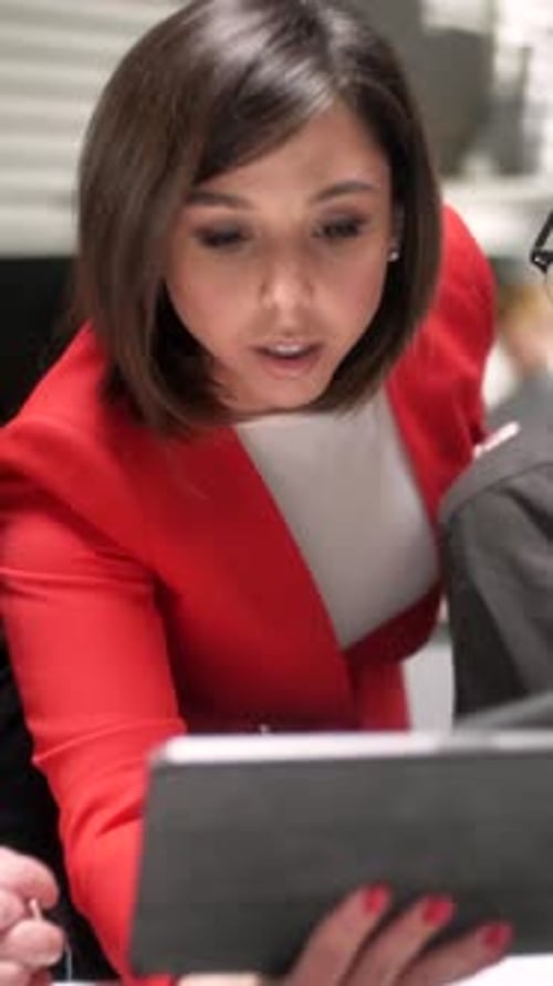 In Creative Office Productive Coworkers Standing at the Table Company Meeting Business People