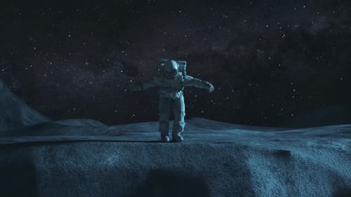 An Astronaut Runs Across the Moon and Almost Falls Into a Lunar Crater a Space Concept