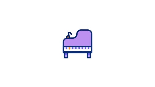 Animated Flat Design Piano Icon with Musical Note