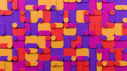 Bunter abstrakter Hintergrund mit vielen verschiedenen Formen. Animation in Endlosschleifen