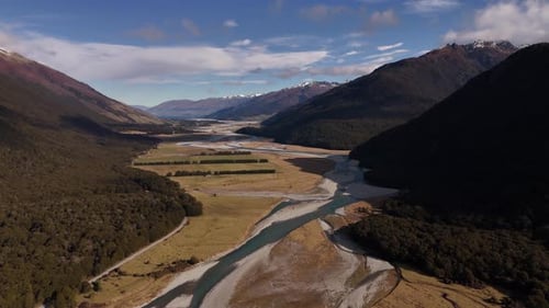 Majestic River Valley Stunning Aerial View of Lush Mountains and Nature
