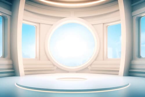 podium Futuristic showcase with platform for product displaying. Empty modern stage display
