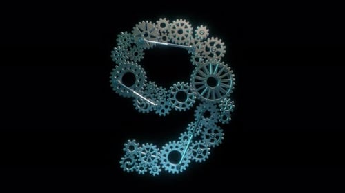 Animated Number 9 Formed by Interlocking Metallic Gears
