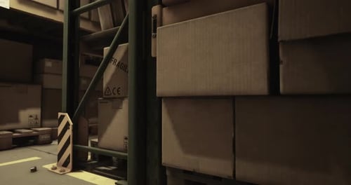 Entrepôt rempli de boîtes en carton pendant les activités de stockage diurnes