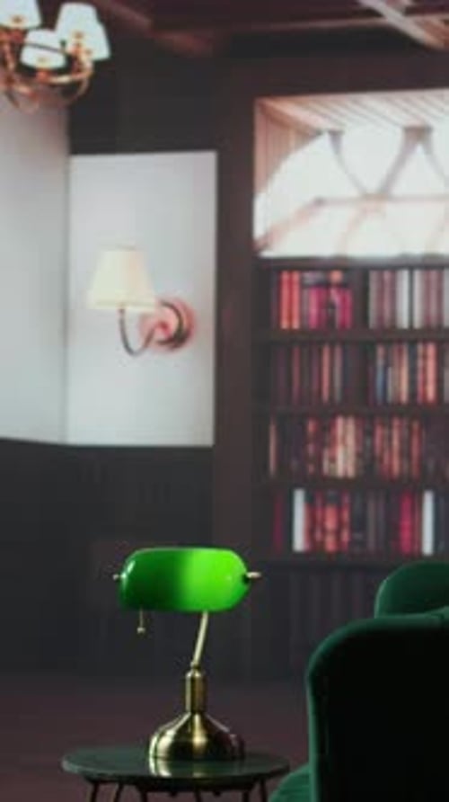 Vertical Video Empty Therapy Room with Stylish Green Armchairs and Vintage Warm Decor