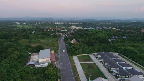 Plain of Thailand From Bird's Eye View Near the Forest Above the Road in a Rural Area