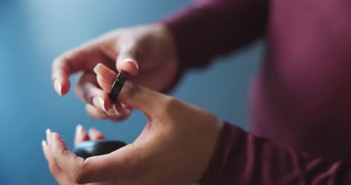 Fitness, ring and hands of woman in gym with tech for tracking heart rate, performance and activity