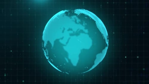 Futuristic Digital Earth Globe Rotation with Grid