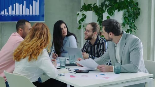 Meeting Room Young Teamwork Meeting in Office Boardroom Business Team Talk Brainstorming Discussion