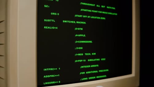 Retro Pc with Loading Code Console Programmer Making Scripts Green Basic Screen Old Computer Studio